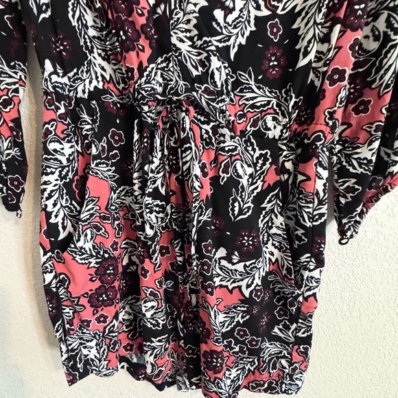 H&M dark floral pink & black long sleeve romper playsuit SZ 12 cinch bow waist - Picture 2 of 6